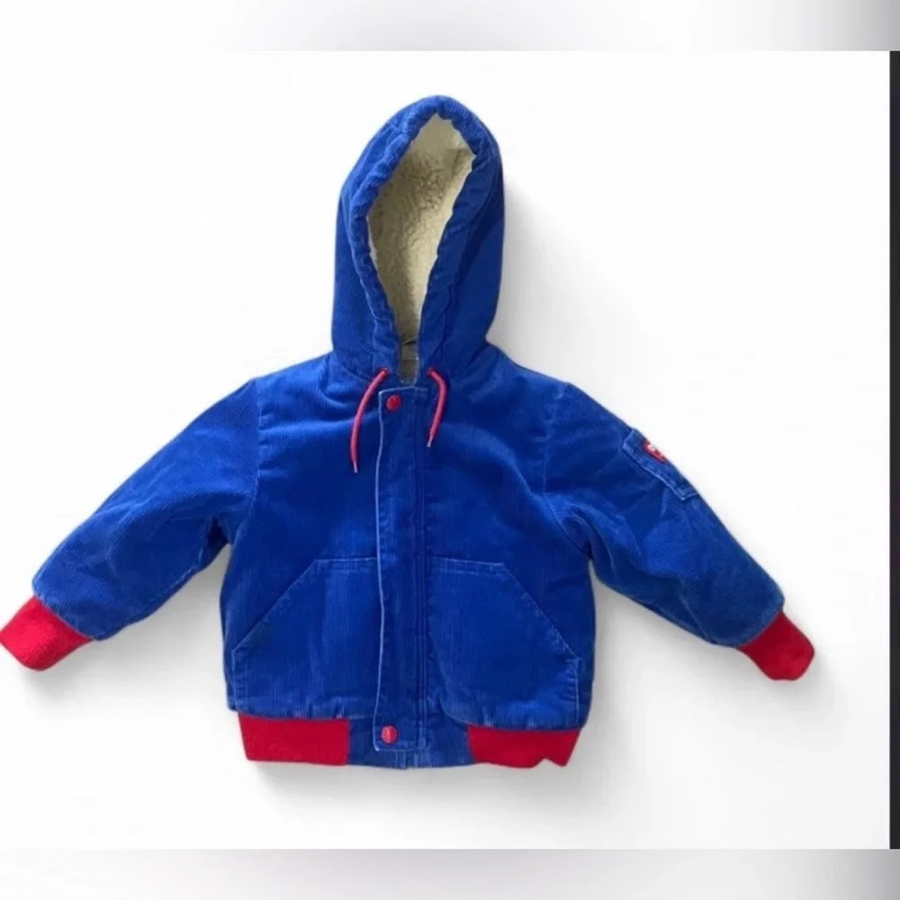 Vintage OshKosh Blue Corduroy Hooded Jacket Sherpa Lined Toddler 3T Cozy
